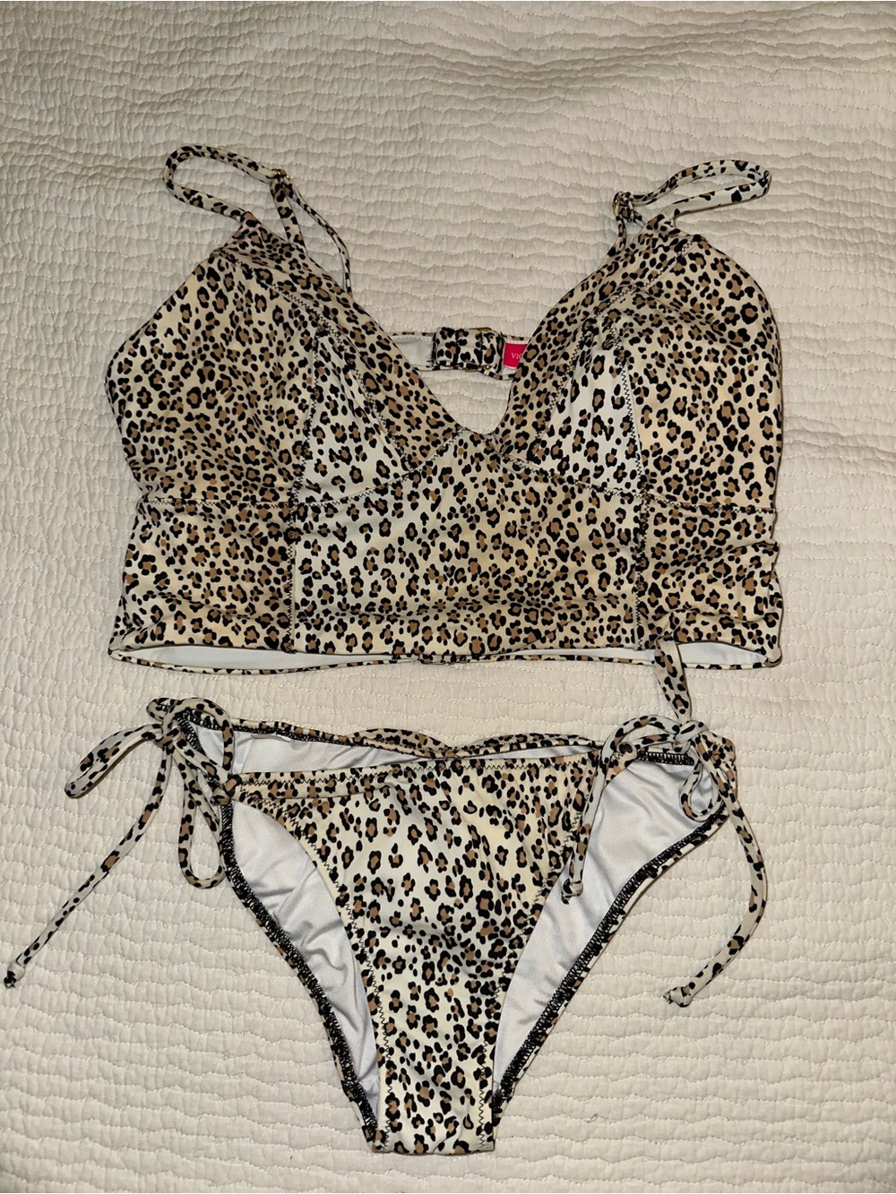 Victoria’s Secret Leopard Print Longline Bikini Top and Tie-Side Bottom